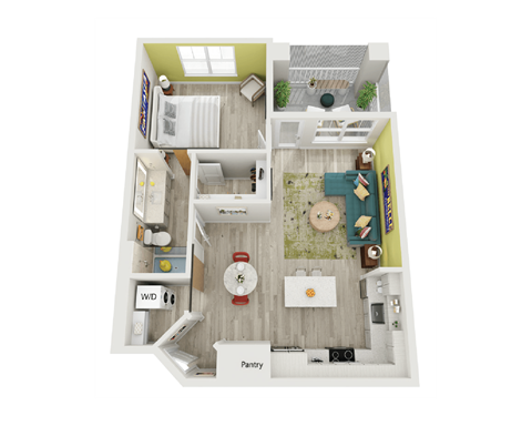 Floor plan for 1 bed, 1 bath, 755 sqft